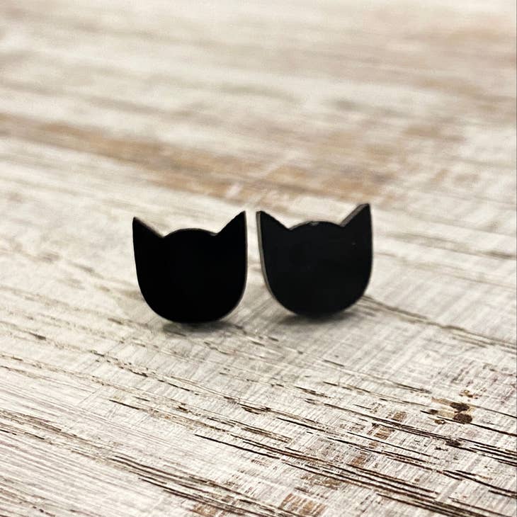 Black Cat Stud Earrings