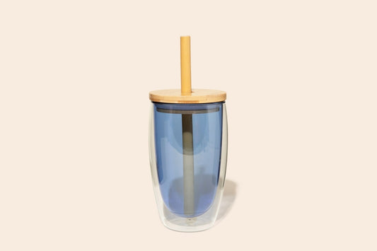 Reusable Glass Tumbler Cup + Bamboo Straw