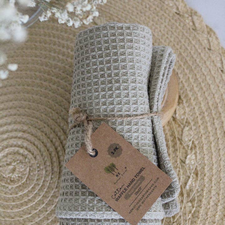 Cotton Waffle Hand Towels (Sage Green)